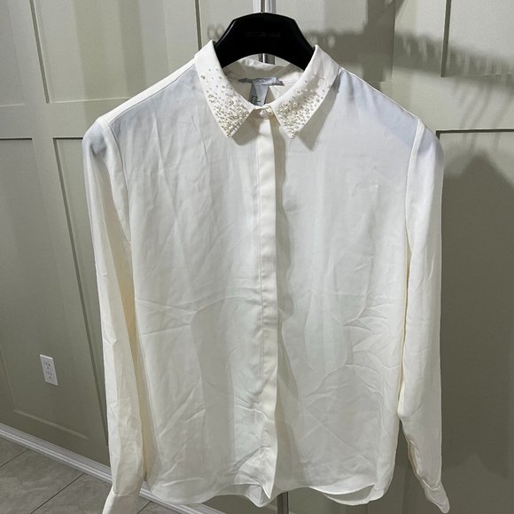 H&M - (NWT) Blouse with Beading, Natural White - Picture 3 of 5